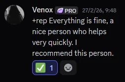Customer vouch from Discord